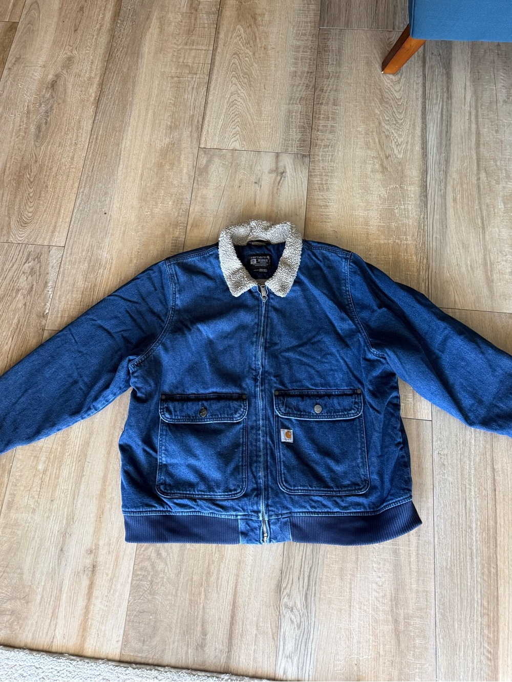 Carhartt Women's Dark Blue Sherpa-Lined Denim Jacket (Runs small) - Picture 5 of 6